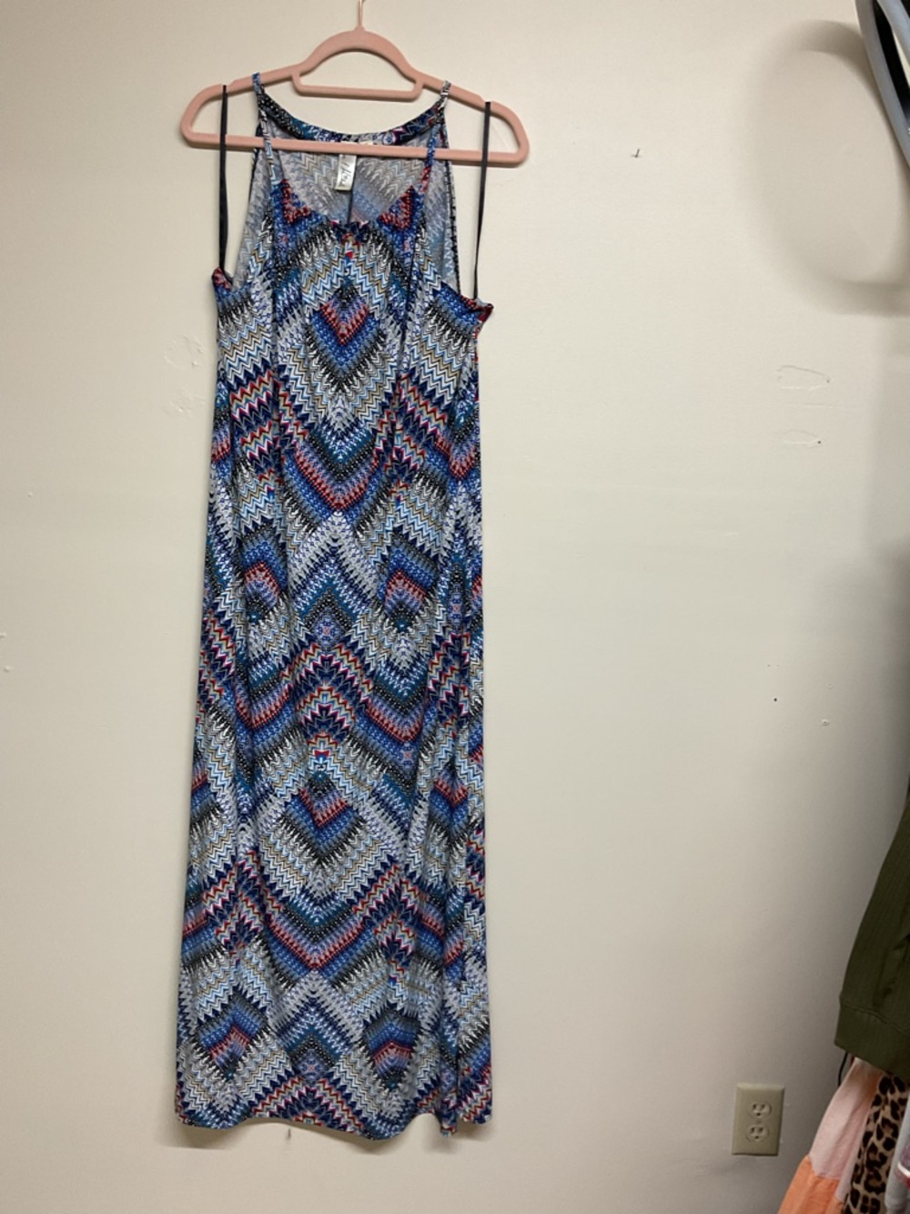 Blue Multi Chevron Maxi Dress with Spaghetti Straps